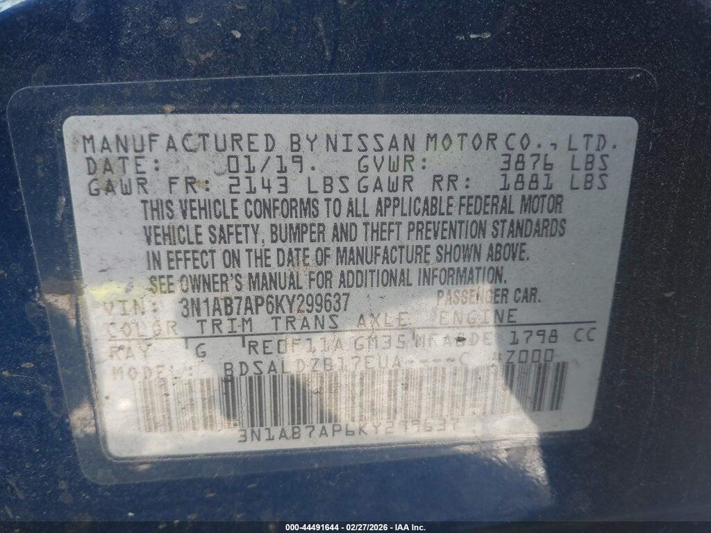 3N1AB7AP6KY299637 2019 NISSAN SENTRA photo no. 9