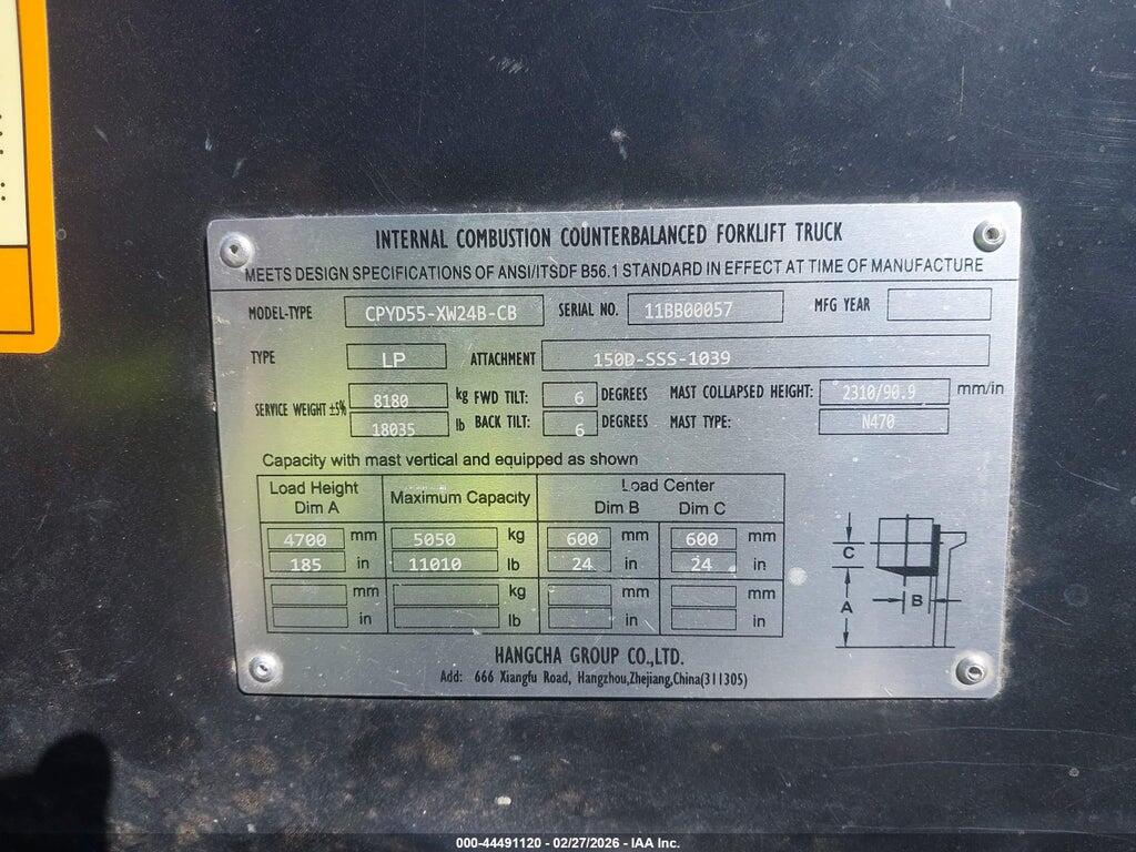 0000000011BB00057 2022 HANGCHA FP55CB FORKLIFT photo no. 9