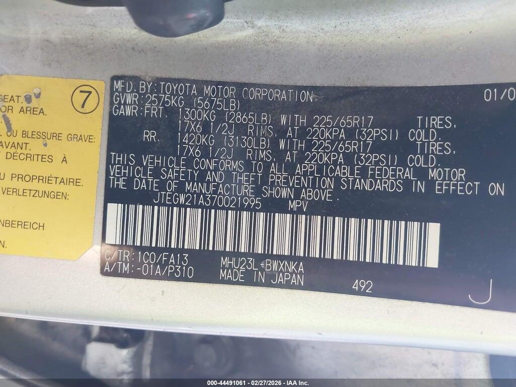 JTEGW21A370021995 2007 TOYOTA HIGHLANDER HYBRID photo no. 9