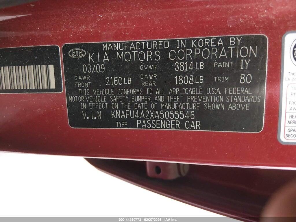 KNAFU4A2XA5055546 2010 KIA FORTE photo no. 9
