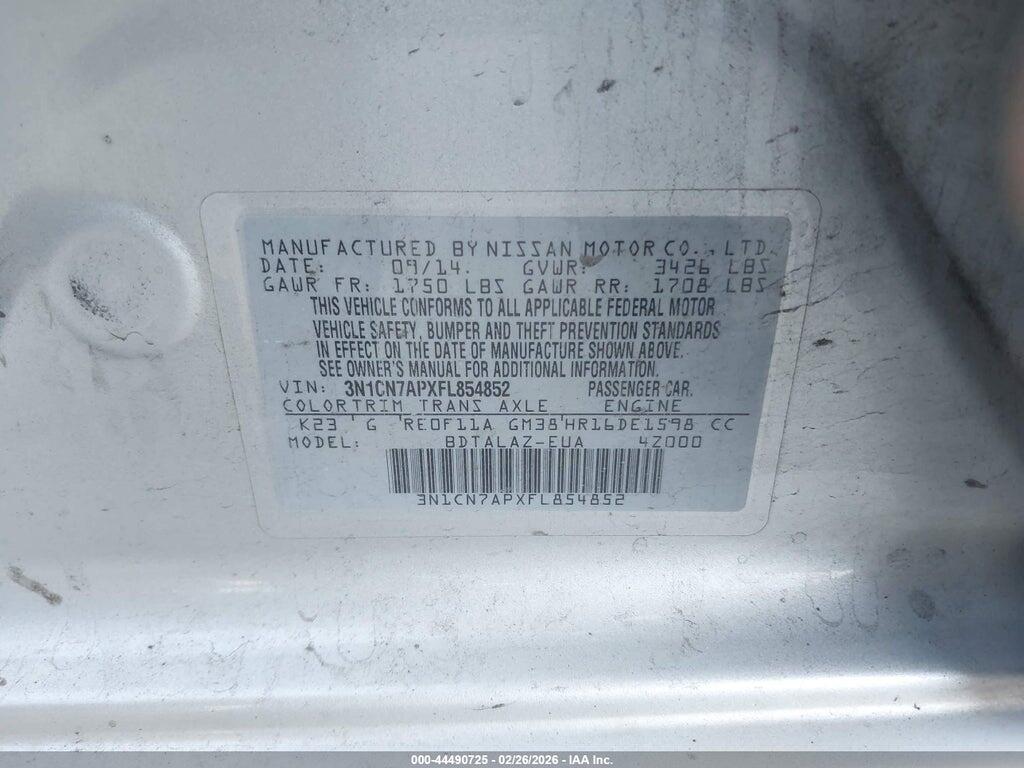 3N1CN7APXFL854852 2015 NISSAN VERSA photo no. 9