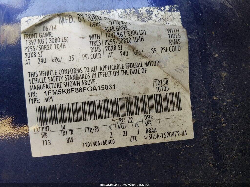 1FM5K8F88FGA15031 2015 FORD EXPLORER photo no. 9