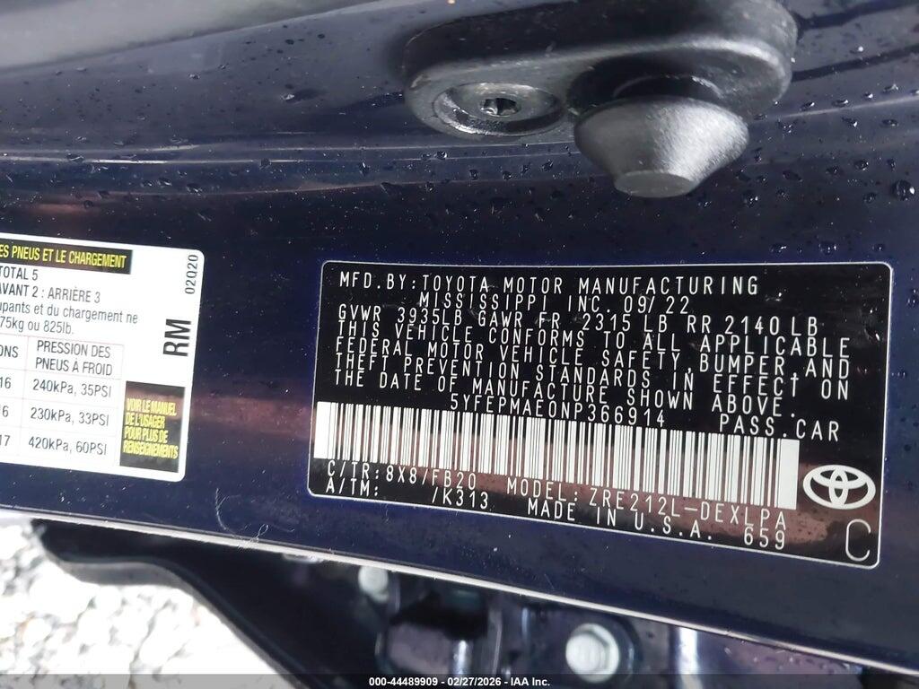 5YFEPMAE0NP366914 2022 TOYOTA COROLLA photo no. 9