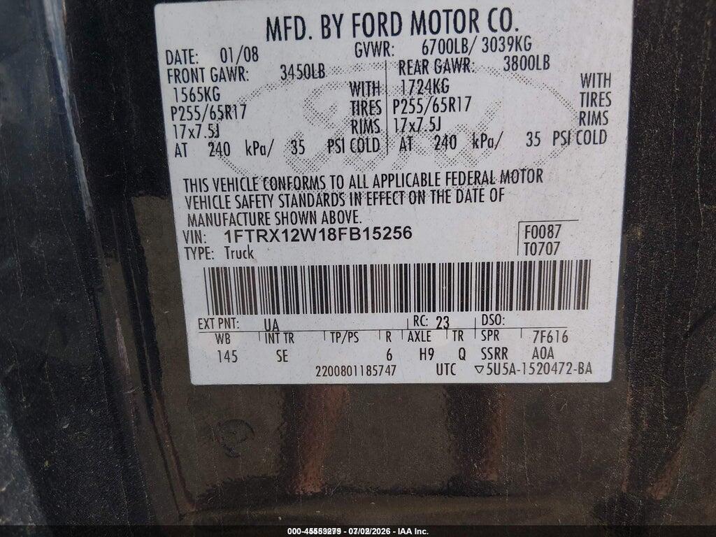 1FTRX12W18FB15256 2008 FORD F-150 photo no. 9