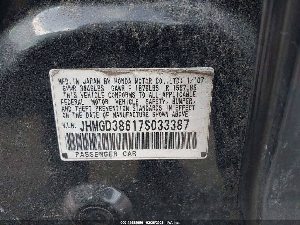JHMGD38617S033387 2007 HONDA FIT photo no. 9