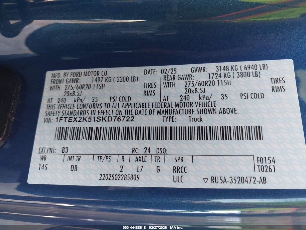 1FTEX2K51SKD76722 2025 FORD F-150 photo no. 9