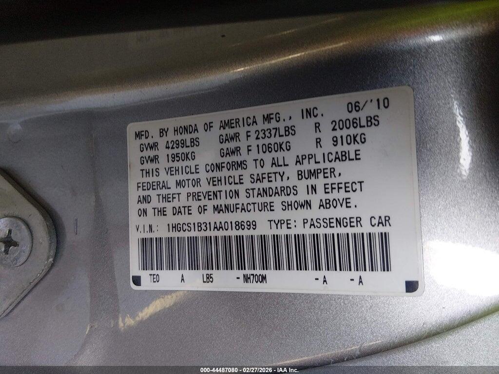 1HGCS1B31AA018699 2010 HONDA ACCORD photo no. 9