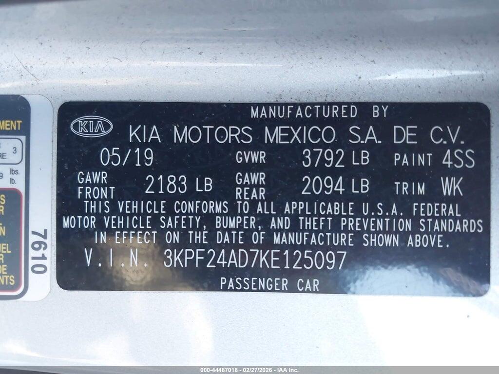 3KPF24AD7KE125097 2019 KIA FORTE photo no. 9