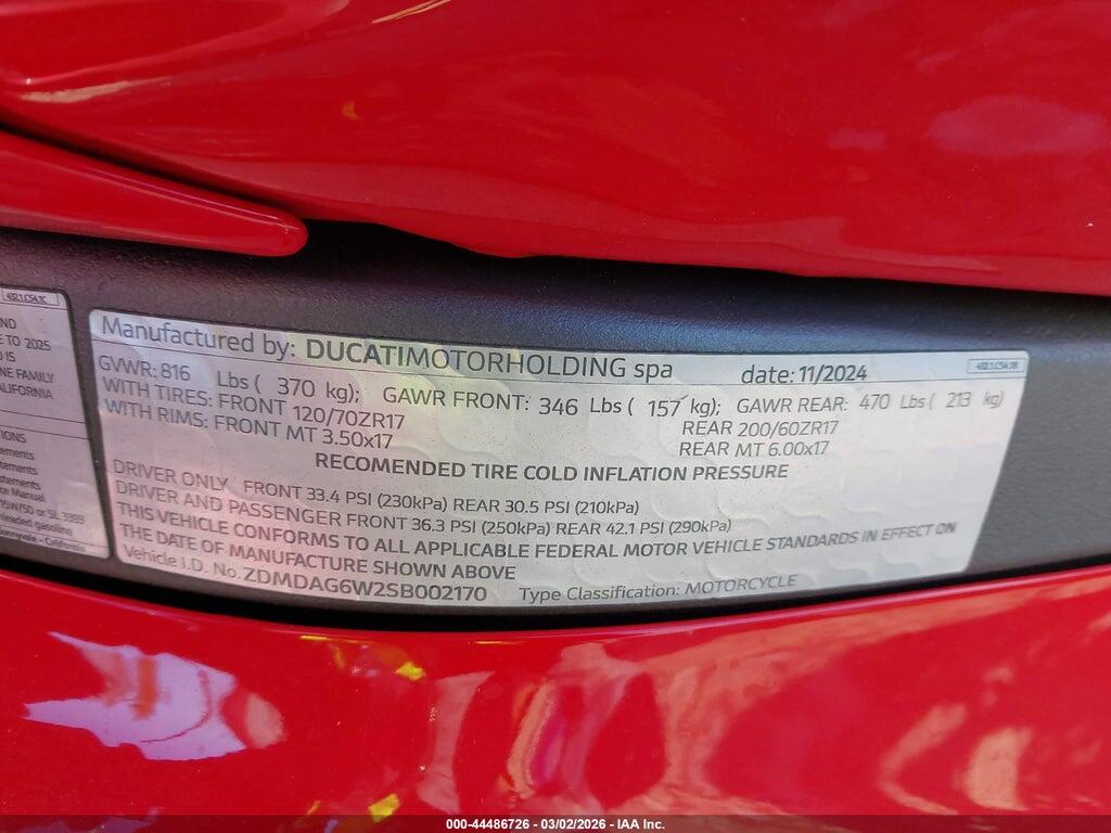 ZDMDAG6W2SB002170 2025 DUCATI PANIGALE photo no. 10