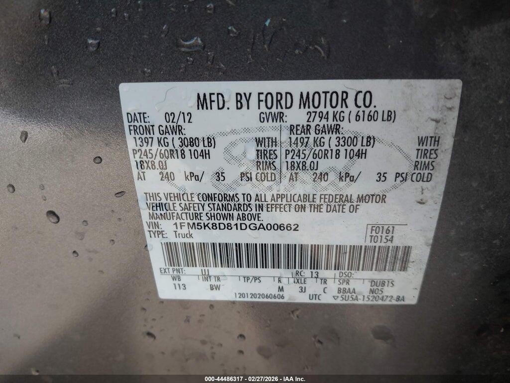 1FM5K8D81DGA00662 2013 FORD EXPLORER photo no. 9