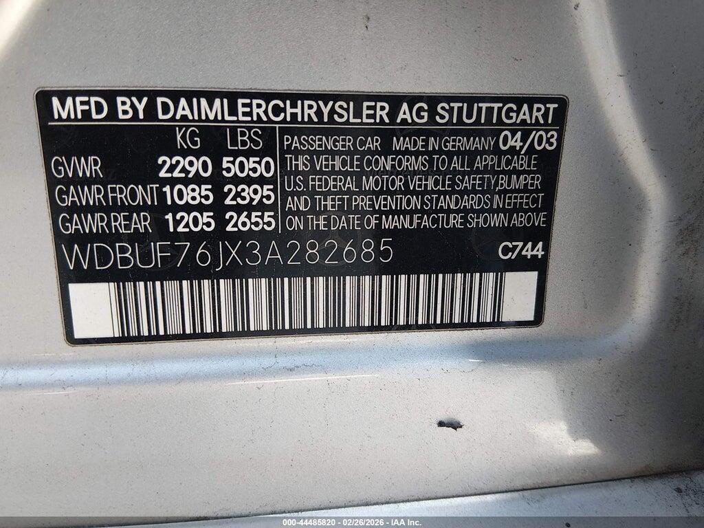 WDBUF76JX3A282685 2003 MERCEDES-BENZ E 55 AMG photo no. 9