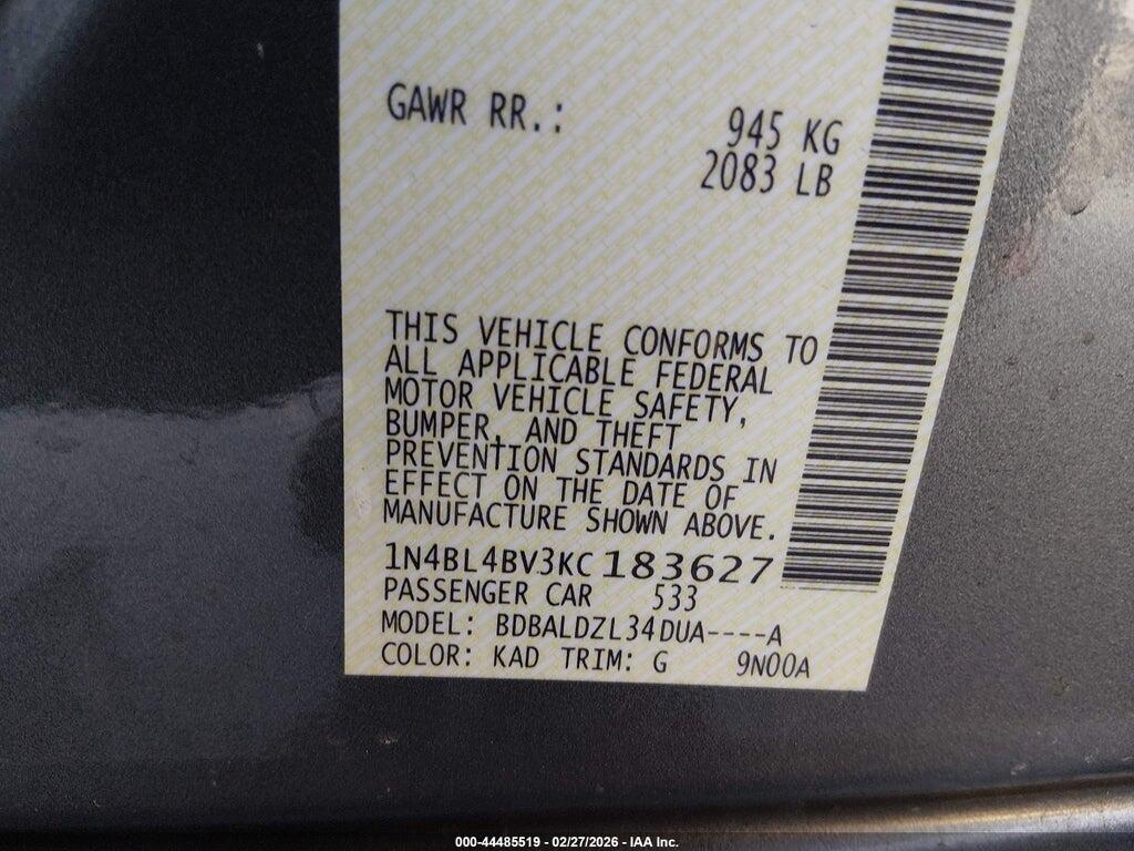 1N4BL4BV3KC183627 2019 NISSAN ALTIMA photo no. 9