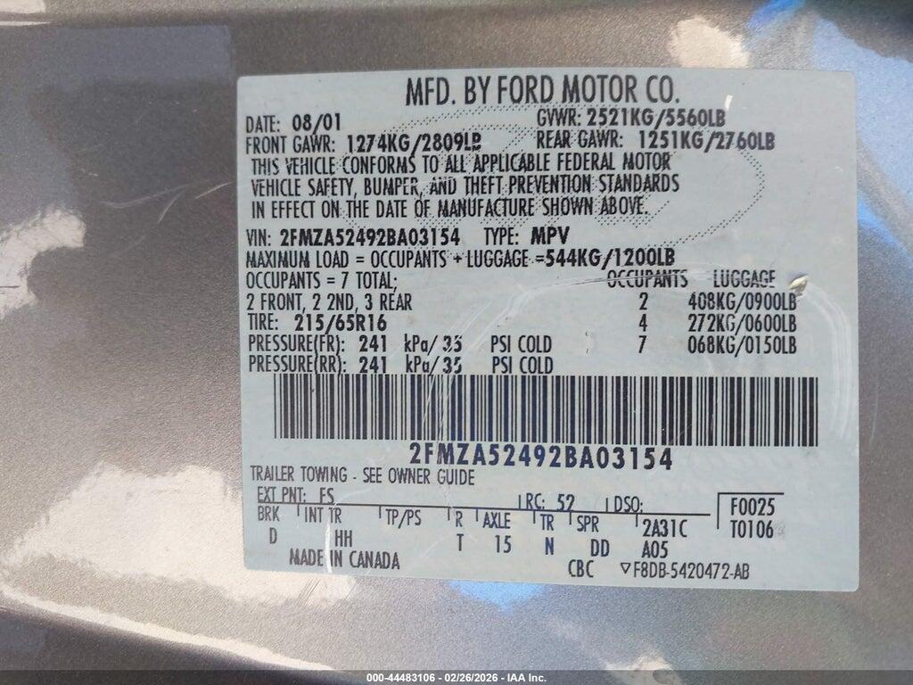 2FMZA52492BA03154 2002 FORD WINDSTAR photo no. 9
