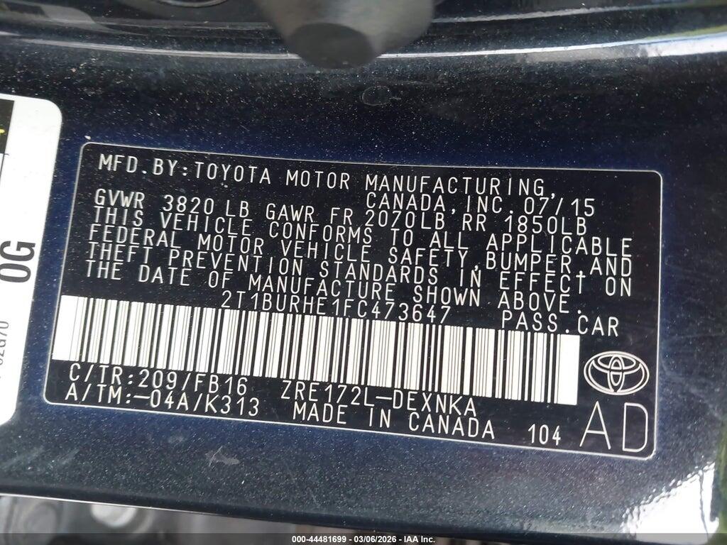 2T1BURHE1FC473647 2015 TOYOTA COROLLA photo no. 9