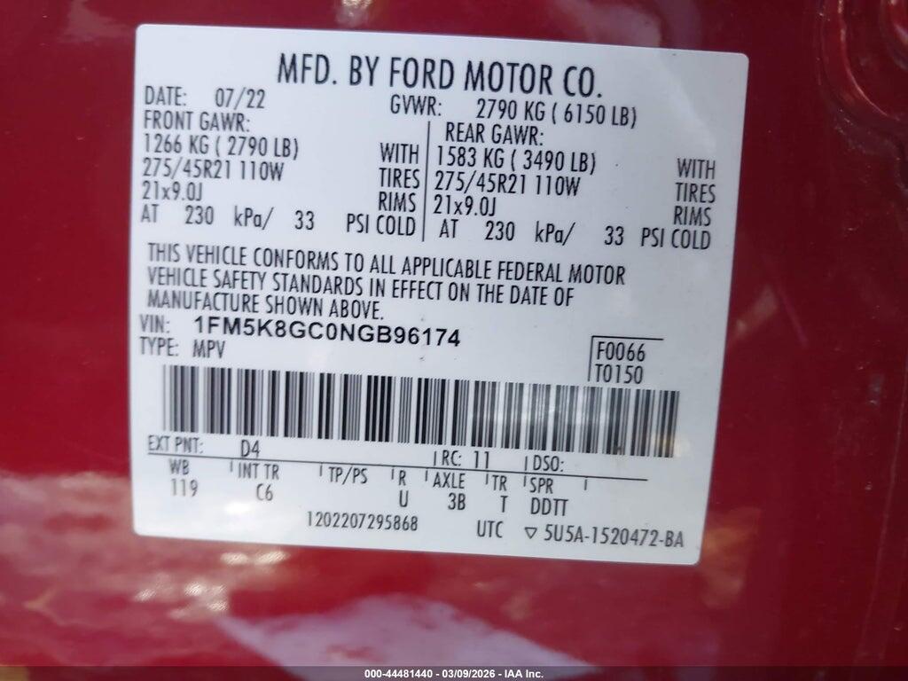 1FM5K8GC0NGB96174 2022 FORD EXPLORER photo no. 9