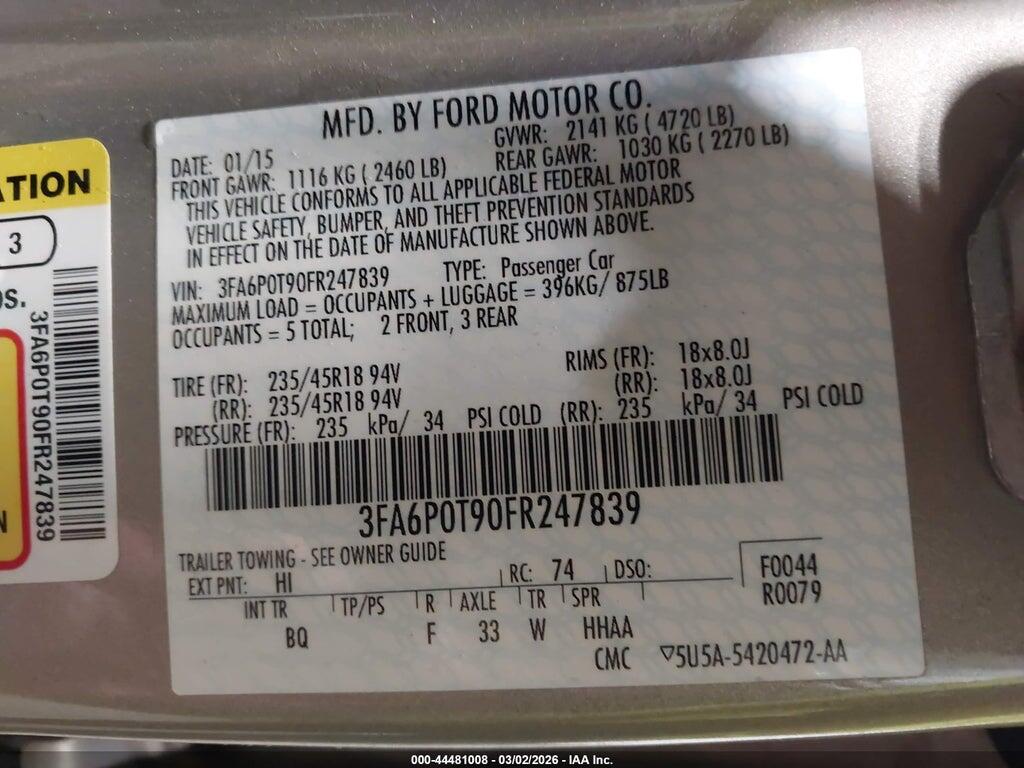 3FA6P0T90FR247839 2015 FORD FUSION photo no. 9