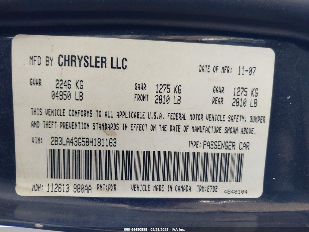 2B3LA43G58H181163 2008 DODGE CHARGER photo no. 9