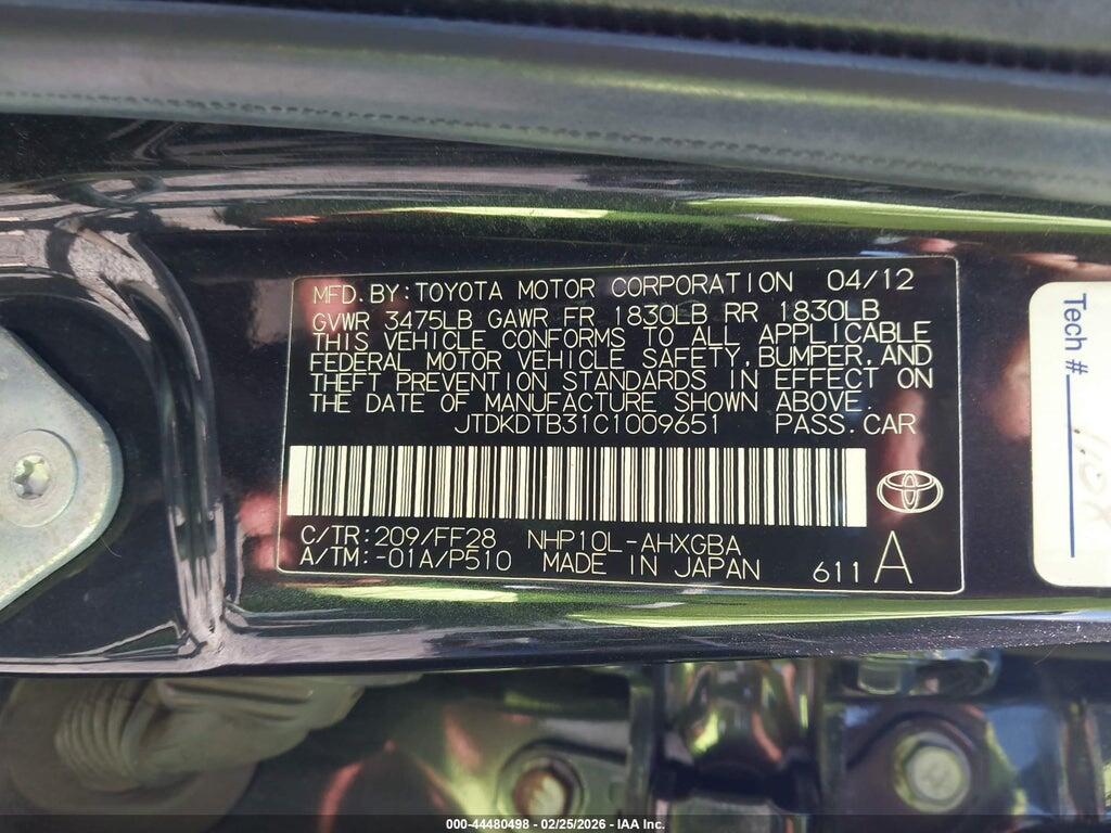 JTDKDTB31C1009651 2012 TOYOTA PRIUS C photo no. 9