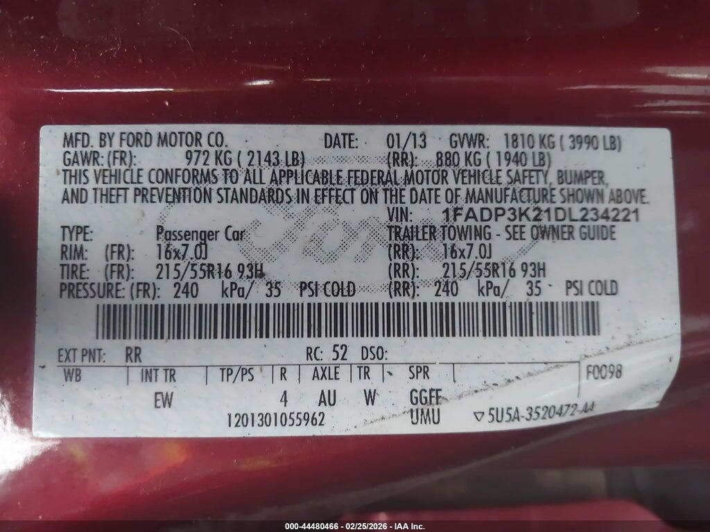 1FADP3K21DL234221 2013 FORD FOCUS photo no. 9