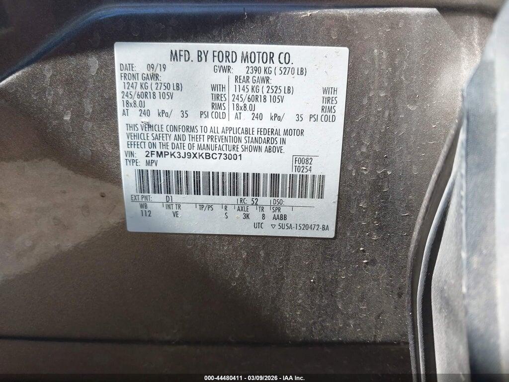 2FMPK3J9XKBC73001 2019 FORD EDGE photo no. 9