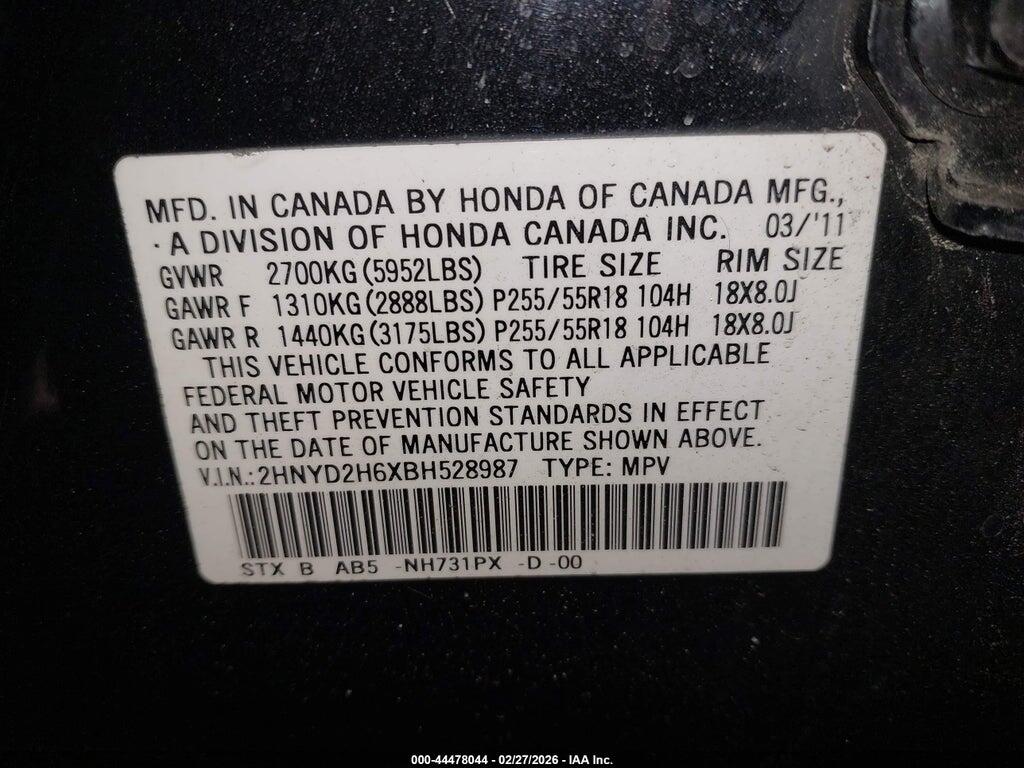 2HNYD2H6XBH528987 2011 ACURA MDX photo no. 9