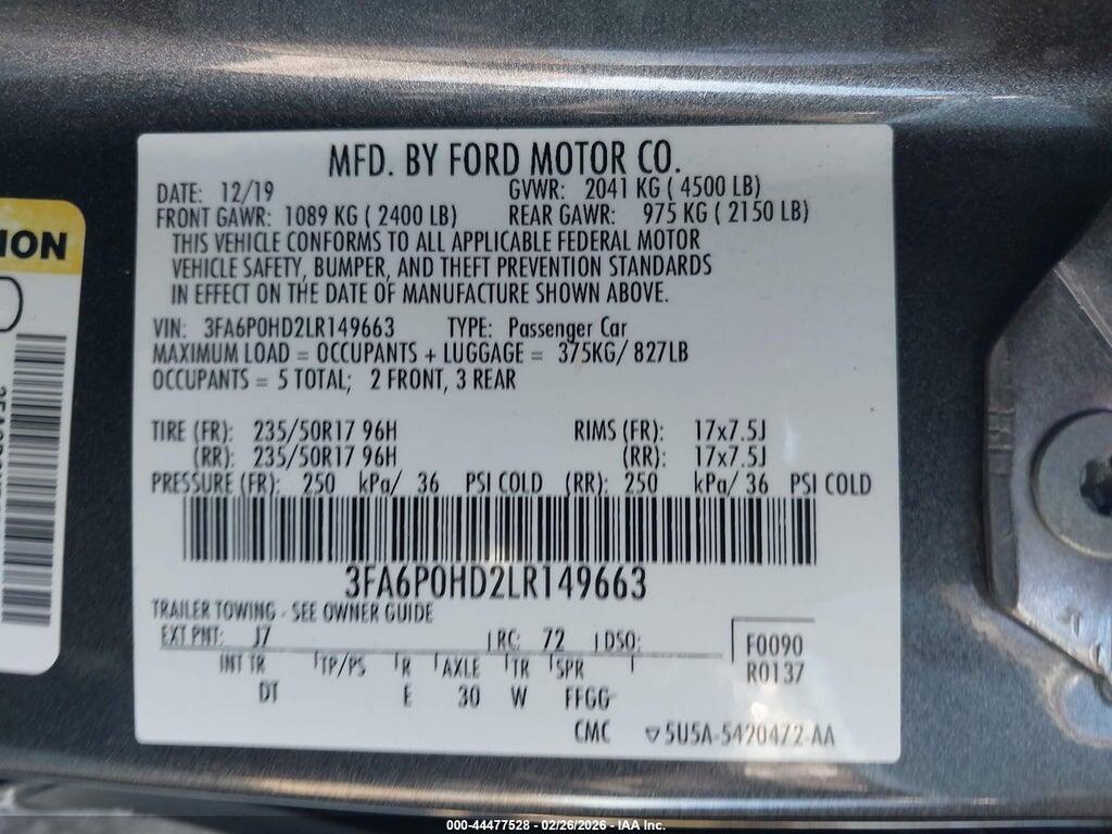 3FA6P0HD2LR149663 2020 FORD FUSION photo no. 9