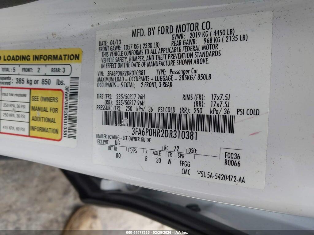3FA6P0HR2DR310381 2013 FORD FUSION photo no. 9