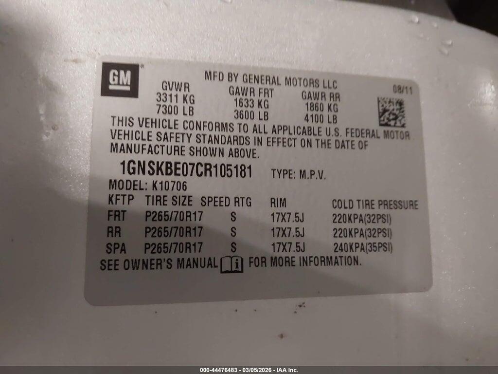 1GNSKBE07CR105181 2012 CHEVROLET TAHOE photo no. 9