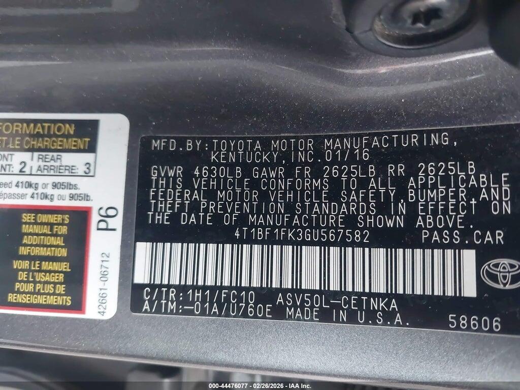 4T1BF1FK3GU567582 2016 TOYOTA CAMRY photo no. 9
