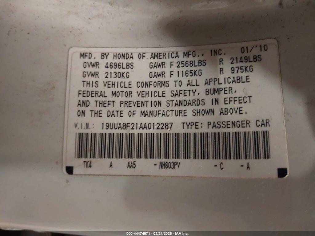 19UUA8F21AA012287 2010 ACURA TL photo no. 9