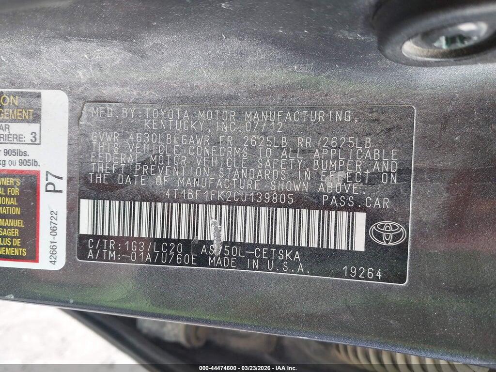 4T1BF1FK2CU139805 2012 TOYOTA CAMRY photo no. 9