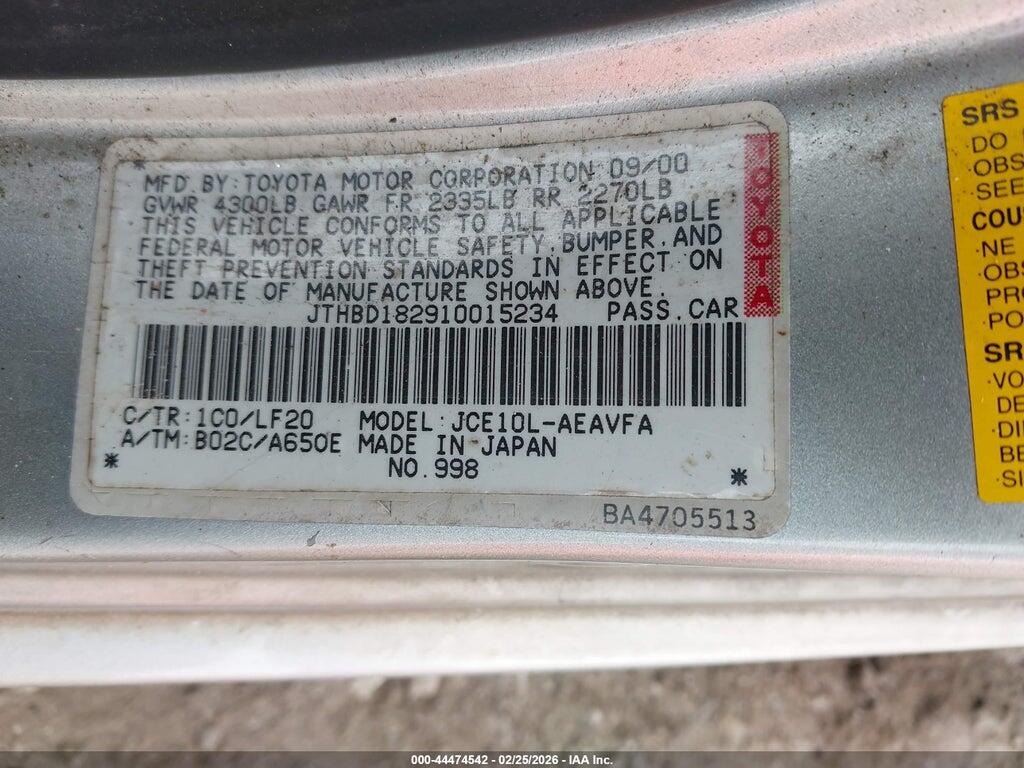 JTHBD182910015234 2001 LEXUS IS 300 photo no. 9