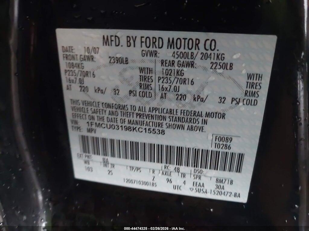 1FMCU03198KC15538 2008 FORD ESCAPE photo no. 9
