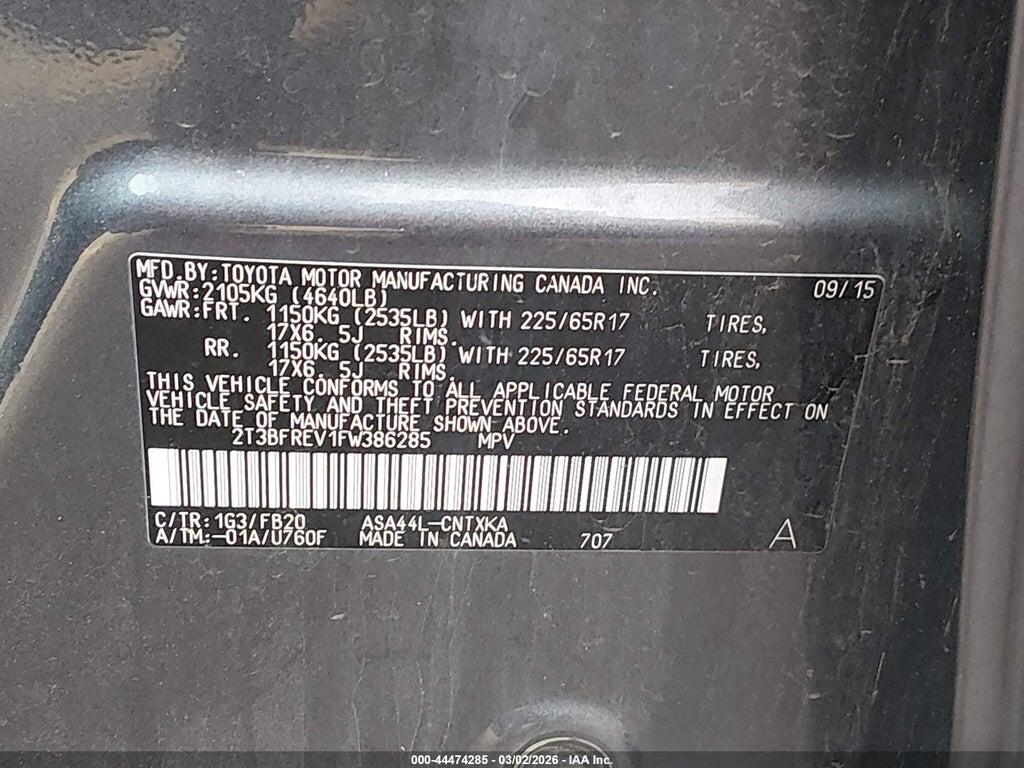 2T3BFREV1FW386285 2015 TOYOTA RAV4 photo no. 9