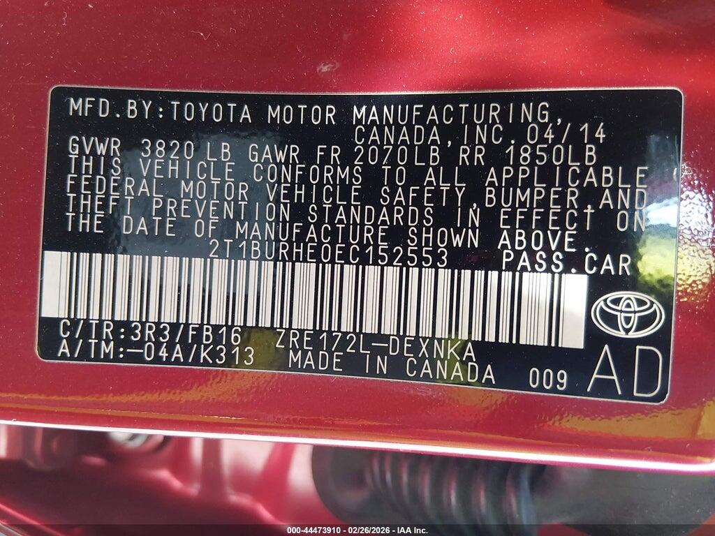2T1BURHE0EC152553 2014 TOYOTA COROLLA photo no. 9