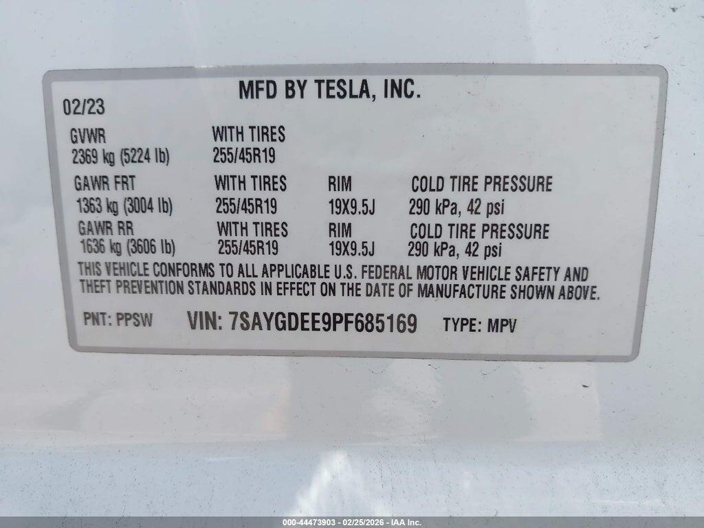 7SAYGDEE9PF685169 2023 TESLA MODEL Y photo no. 9