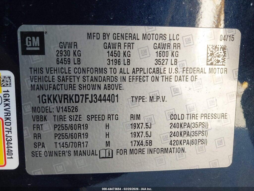 1GKKVRKD7FJ344401 2015 GMC ACADIA photo no. 9