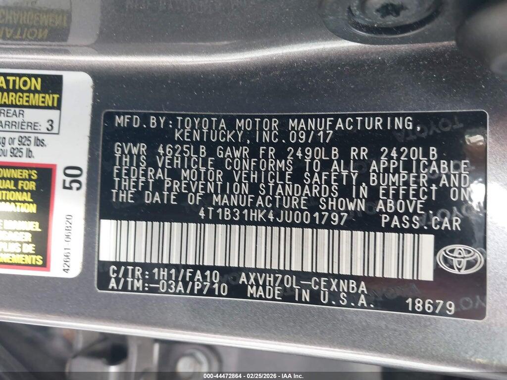 4T1B31HK4JU001797 2018 TOYOTA CAMRY HYBRID photo no. 9