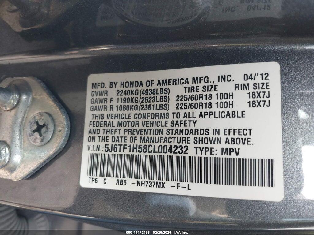 5J6TF1H58CL004232 2012 HONDA CROSSTOUR photo no. 9