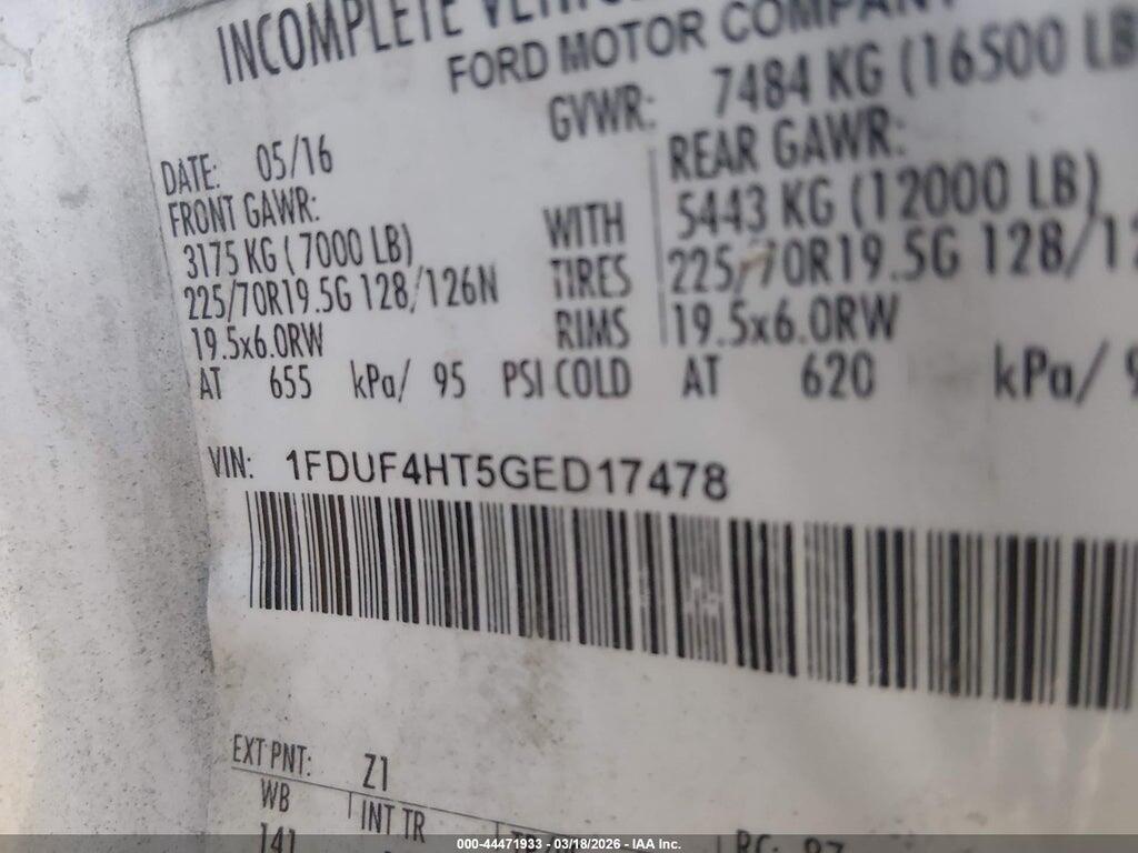 1FDUF4HT5GED17478 2016 FORD F-450 CHASSIS photo no. 9