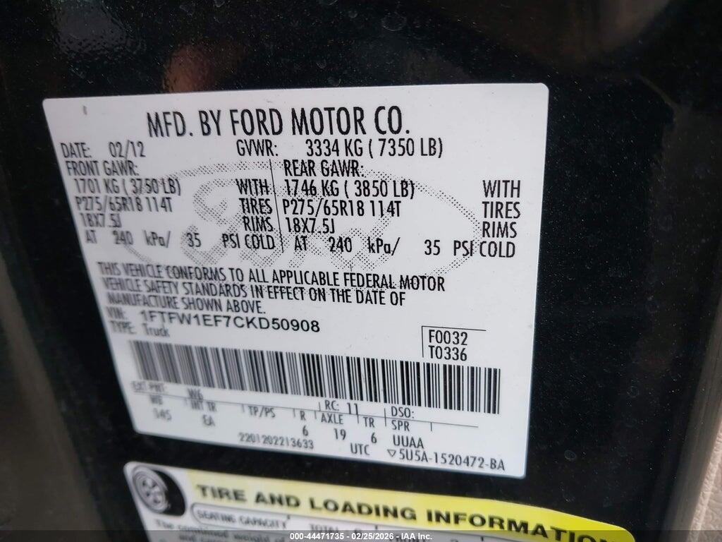 1FTFW1EF7CKD50908 2012 FORD F-150 photo no. 9