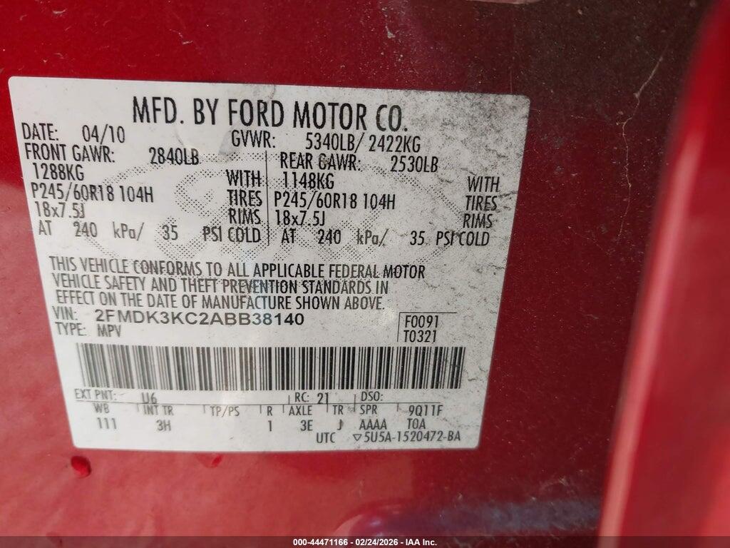 2FMDK3KC2ABB38140 2010 FORD EDGE photo no. 9