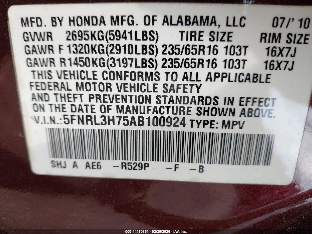 5FNRL3H75AB100924 2010 HONDA ODYSSEY photo no. 9