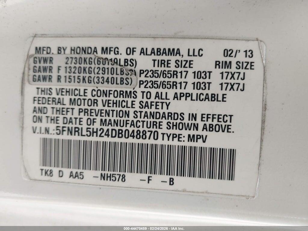 5FNRL5H24DB048870 2013 HONDA ODYSSEY photo no. 9