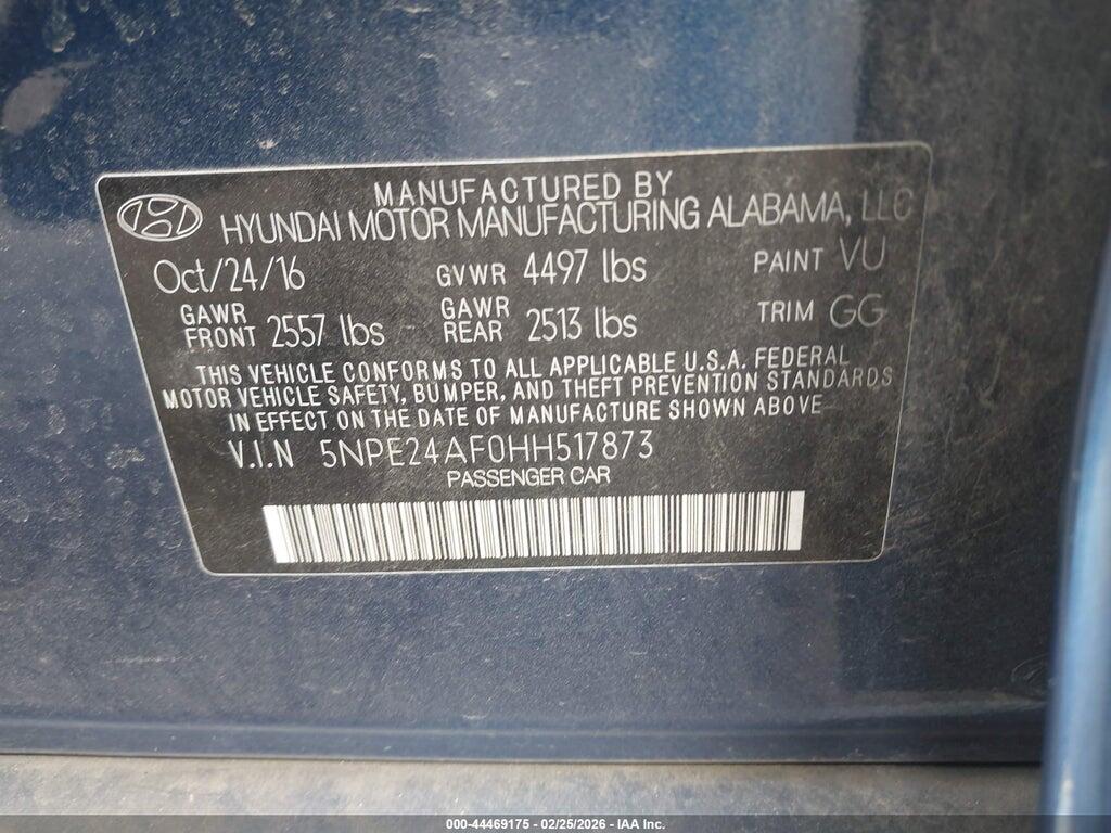 5NPE24AF0HH517873 2017 HYUNDAI SONATA photo no. 9