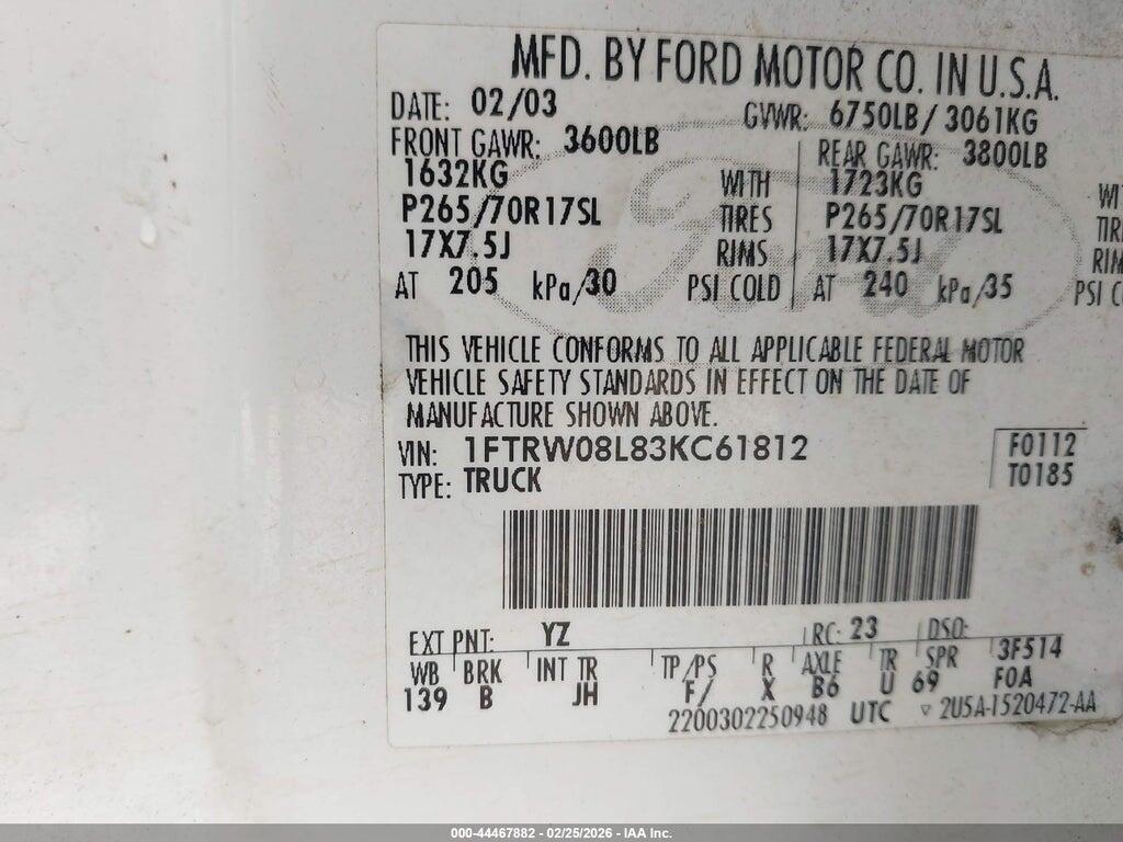 1FTRW08L83KC61812 2003 FORD F-150 photo no. 9