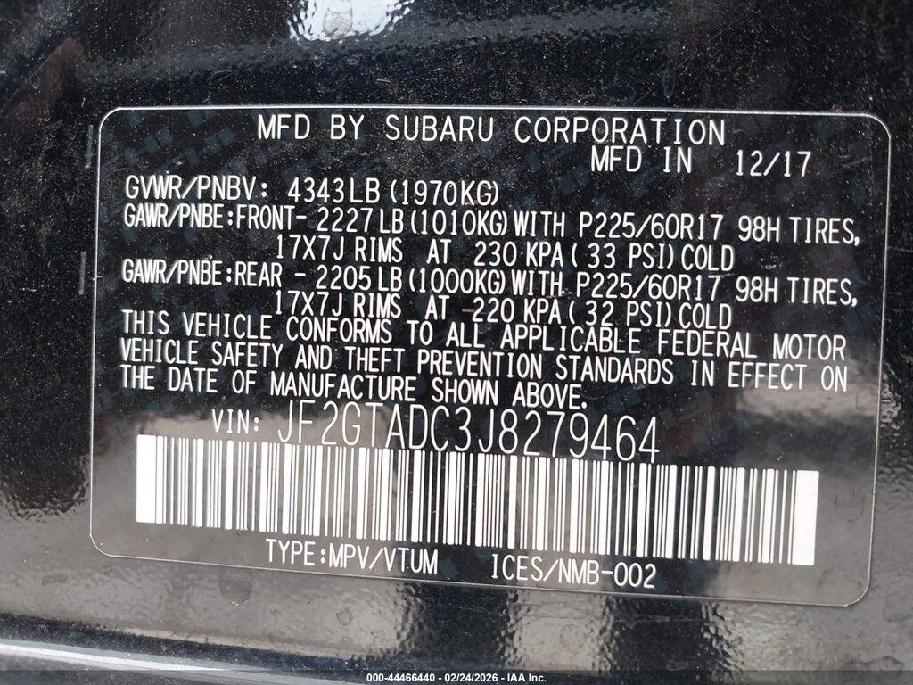 JF2GTADC3J8279464 2018 SUBARU CROSSTREK photo no. 9