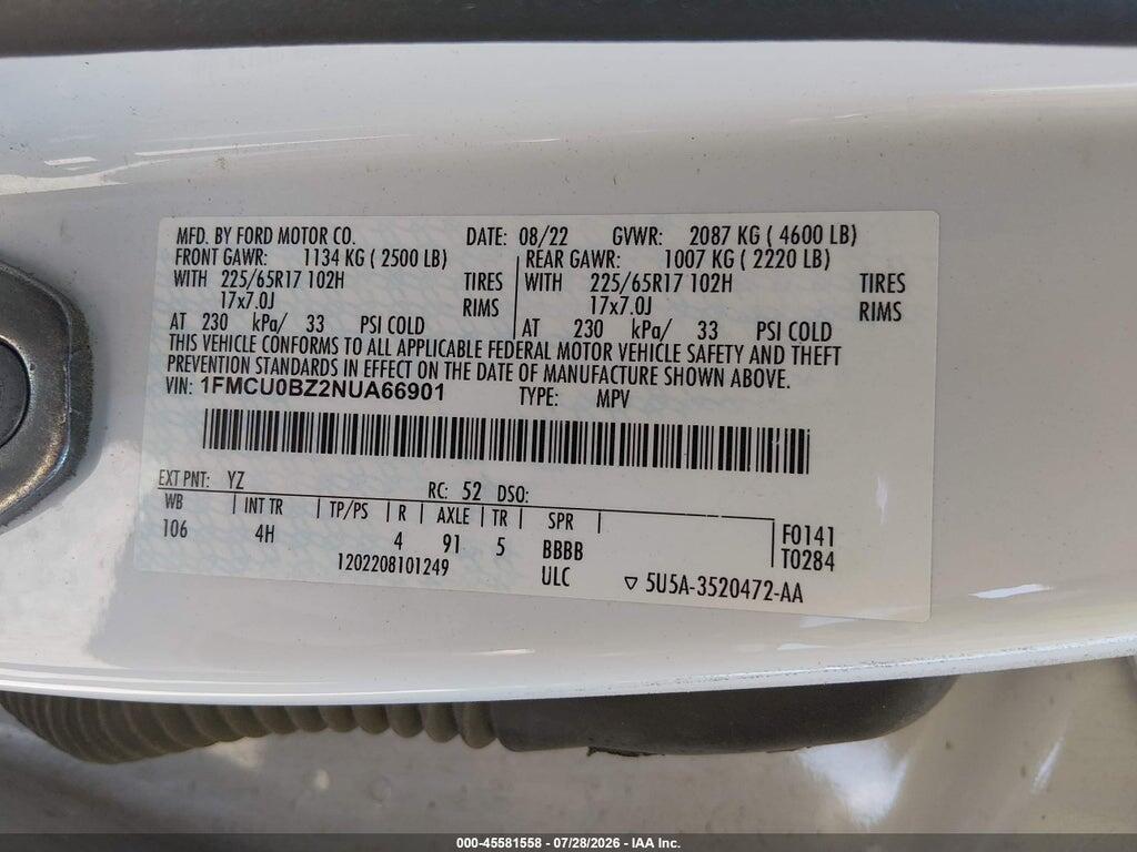 1FMCU0BZ2NUA66901 2022 FORD ESCAPE photo no. 9