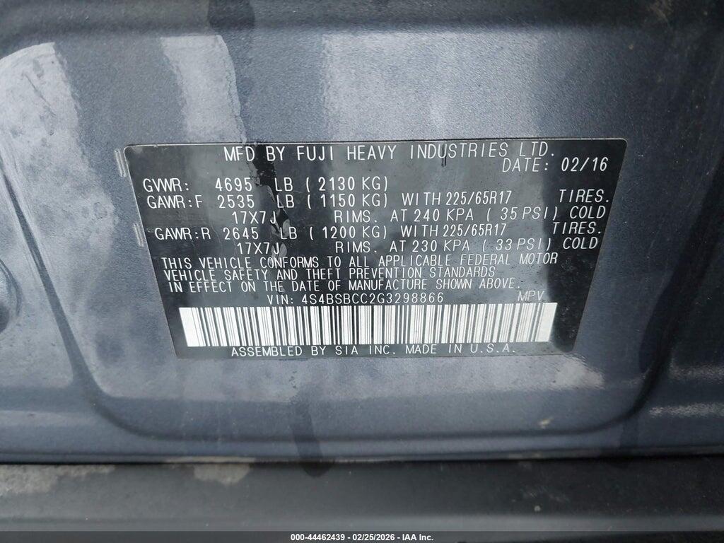 4S4BSBCC2G3298866 2016 SUBARU OUTBACK photo no. 9