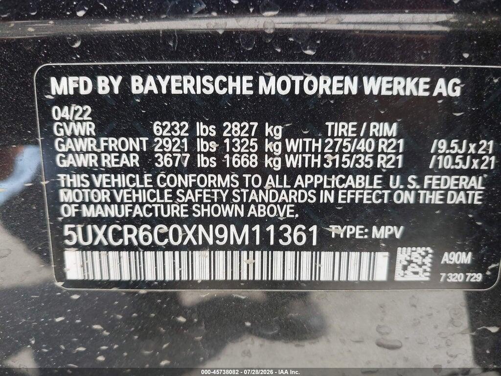 5UXCR6C0XN9M11361 2022 BMW X5 photo no. 9